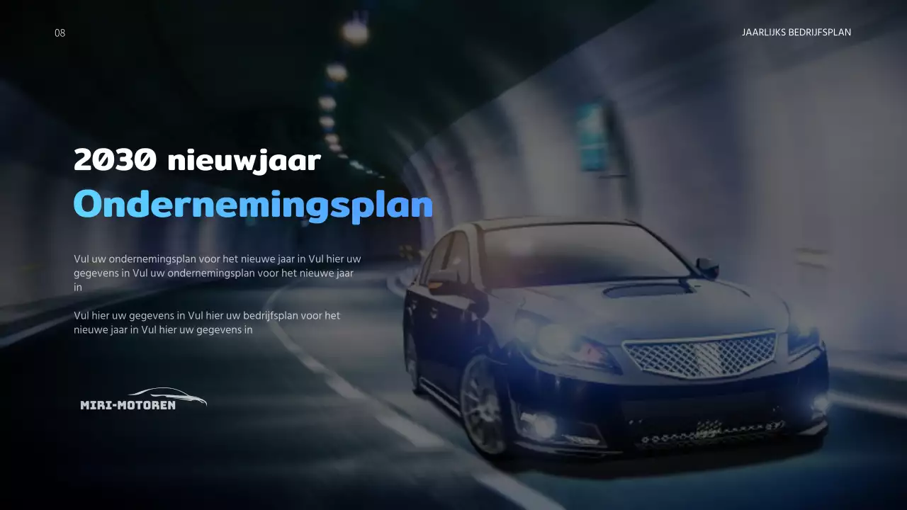 Automotive jaarlijks bedrijfsplan met blauwe en zwarte bewegende graphics concept