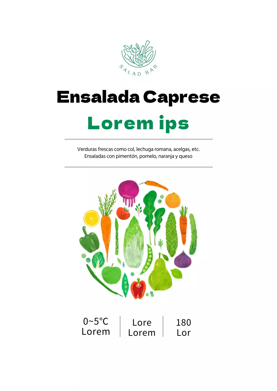 Póster de diseño sencillo de etiquetas para ensalada Caprese en blanco