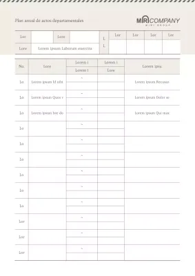 Un suave y sencillo calendario anual de eventos departamentales en color beige.