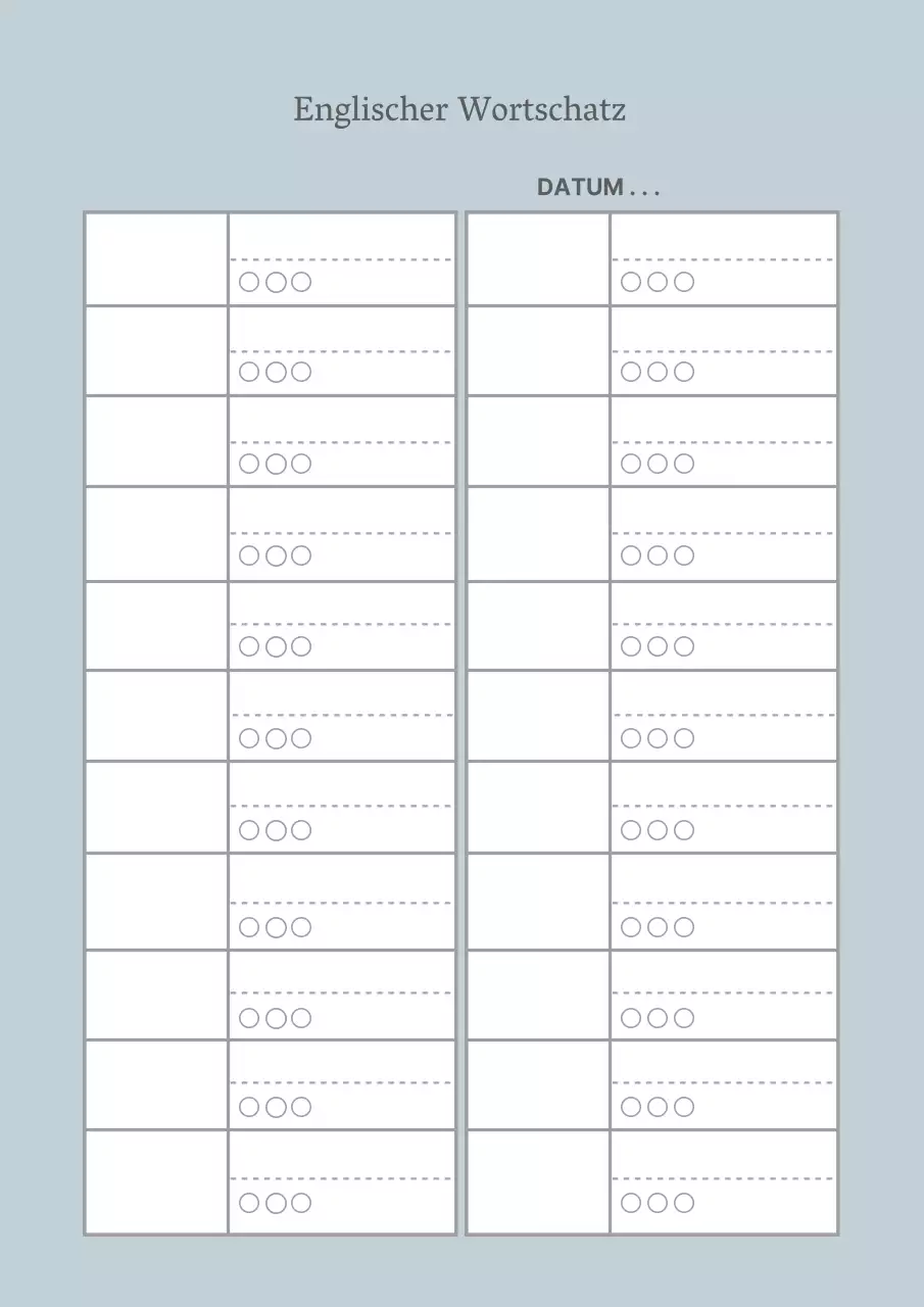 Hellblaue einfache englische Vokabeltabelle Design Poster