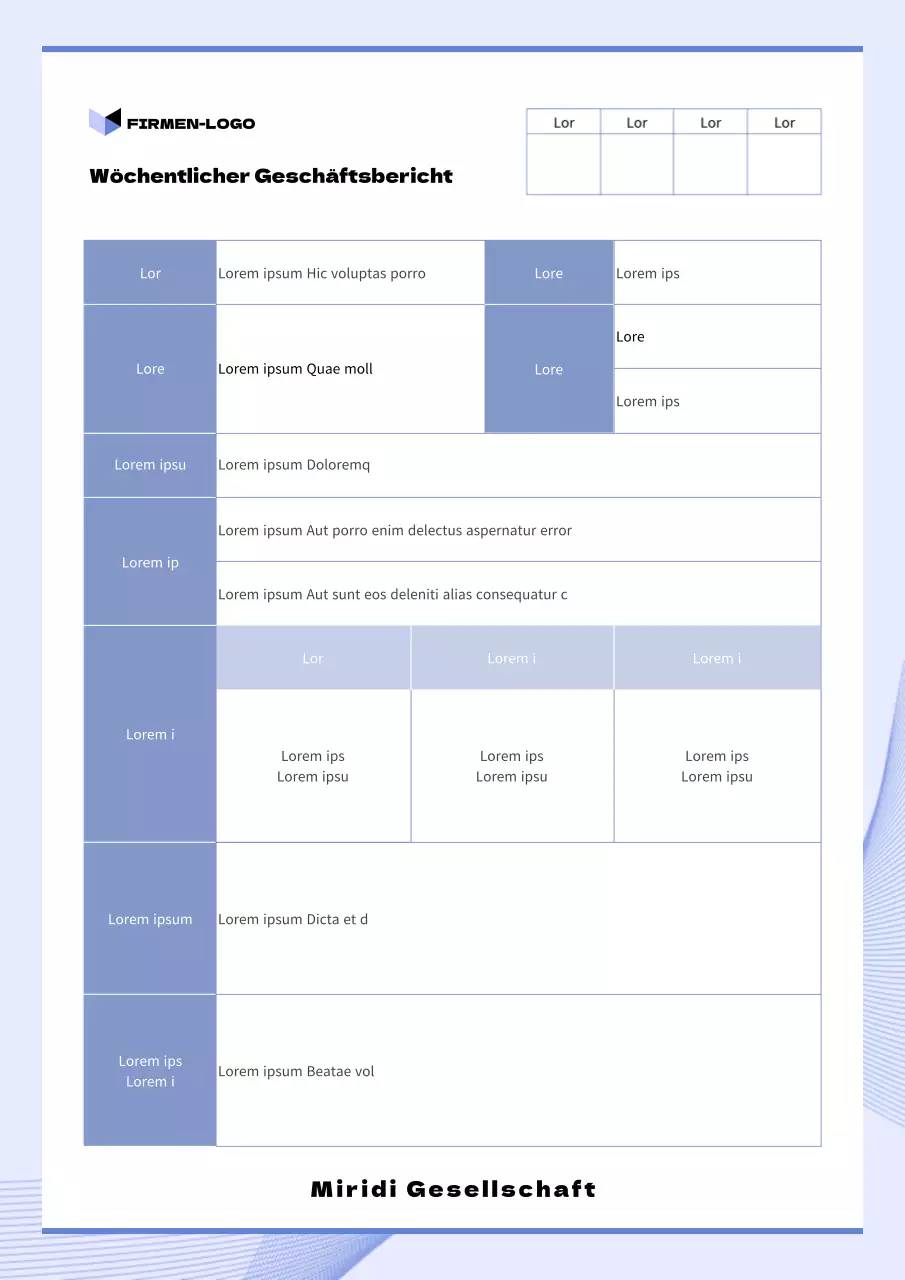 Wöchentlicher Arbeitsbericht Dokumentvorlage für Corporate Office in bluetone