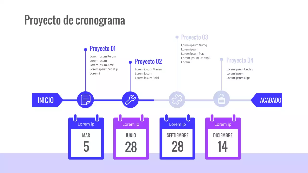 Púrpura azul Proyecto infográfico de Timeline Business