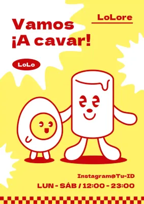 Simpático cartel rojo y amarillo de un restaurante de tteokbokki