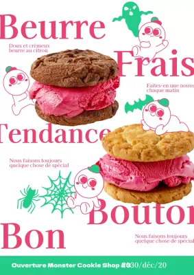 Promotion de l'ouverture d'une jolie boutique de biscuits roses et menthe