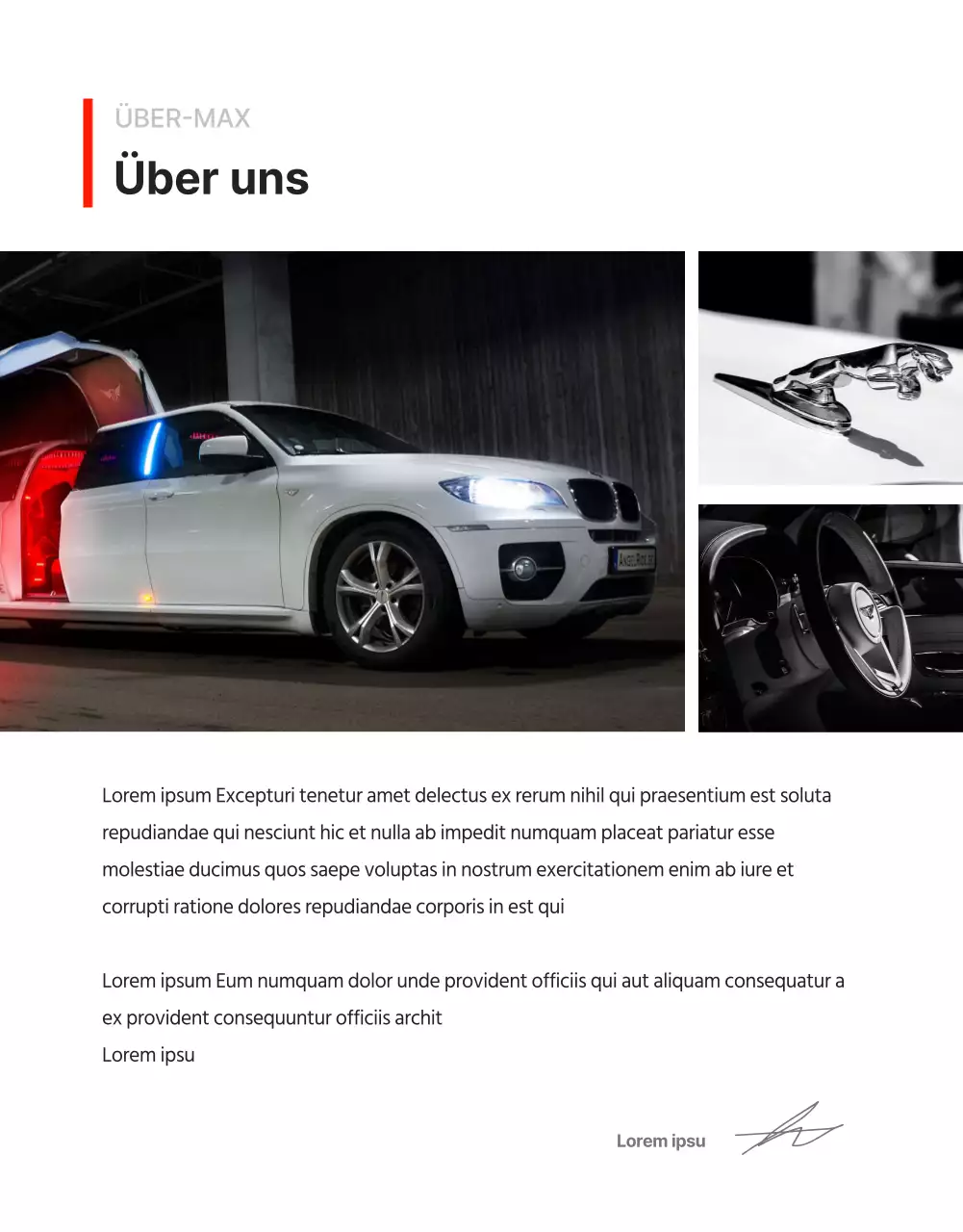 Einfache Limousinen-Promotion-Detailseite in roter Punktfarbe