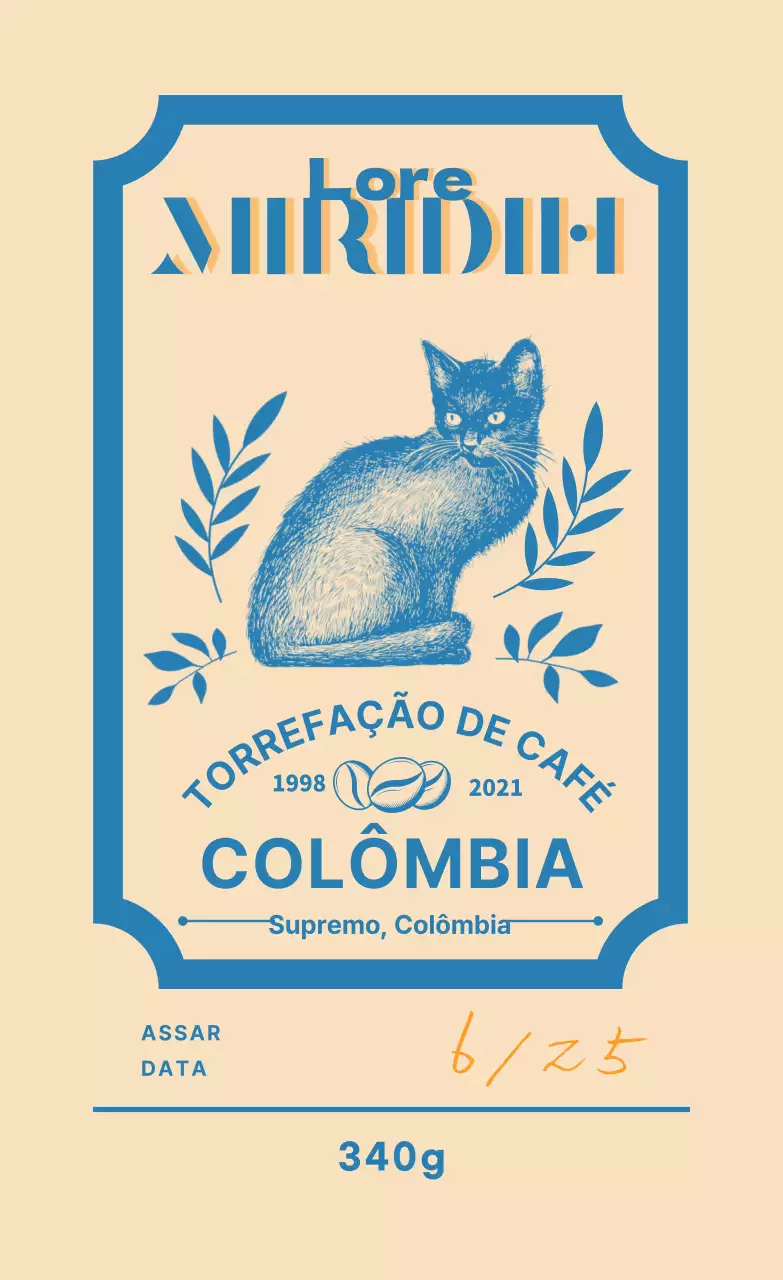 Um guia de marcas e grãos de café com um design tipográfico bege e azul2