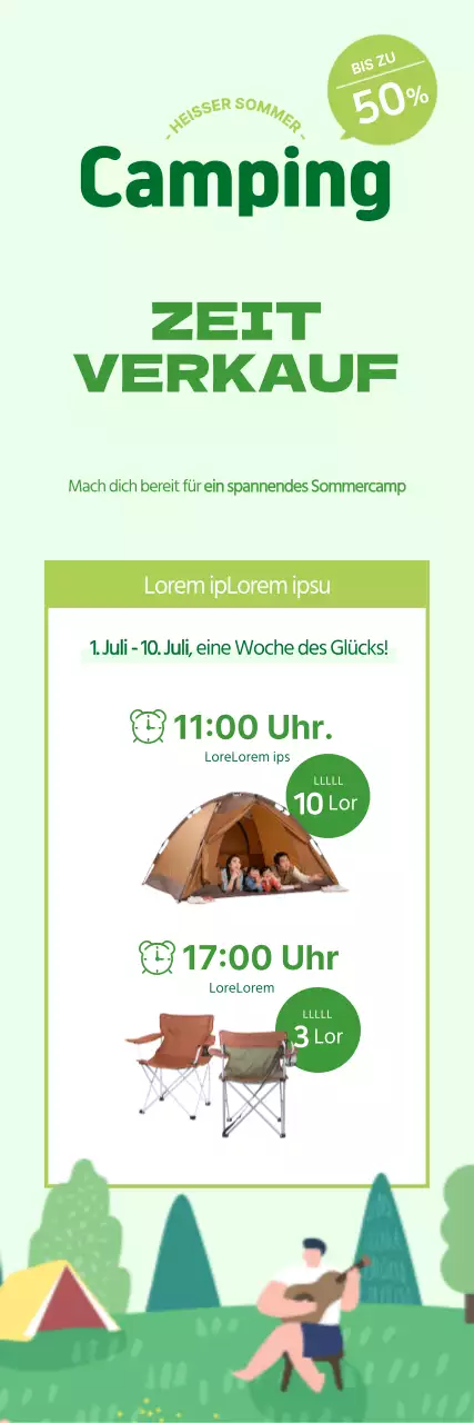 Limonengrünes Camping-Verkaufsbanner