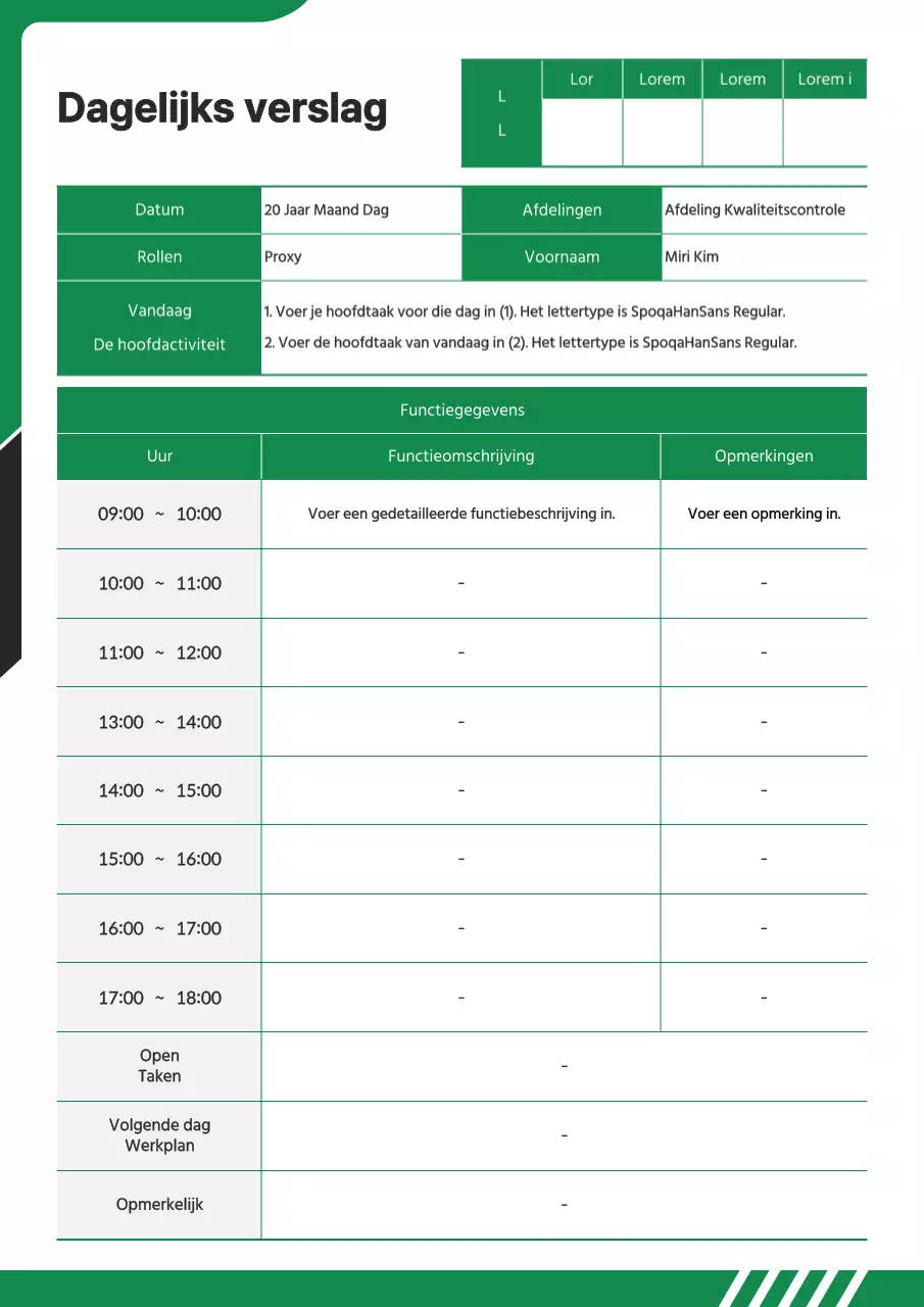 Een eenvoudig zwart en groen dagelijks verslag