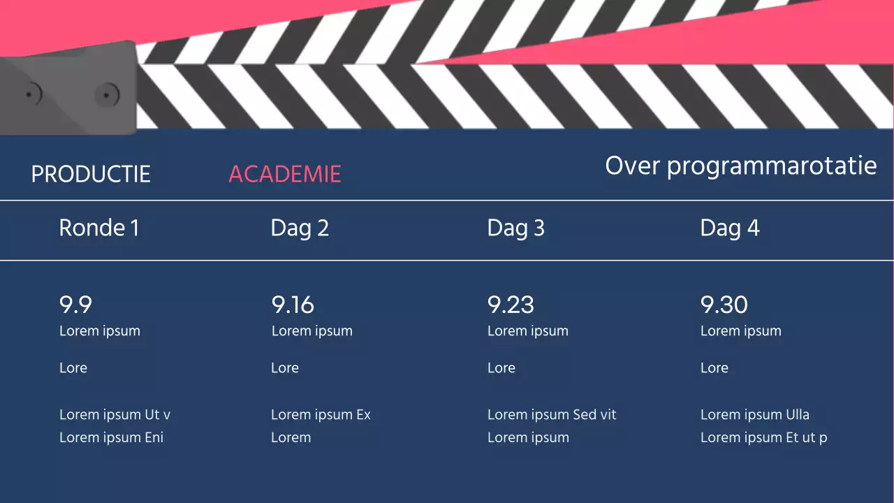 Cinemaconcept-workshop in marine- en roze tinten