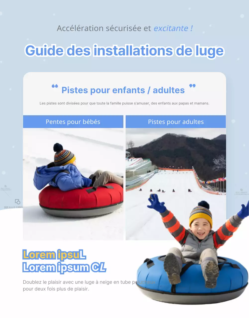 Colline de luge blanche et bleue page détaillée