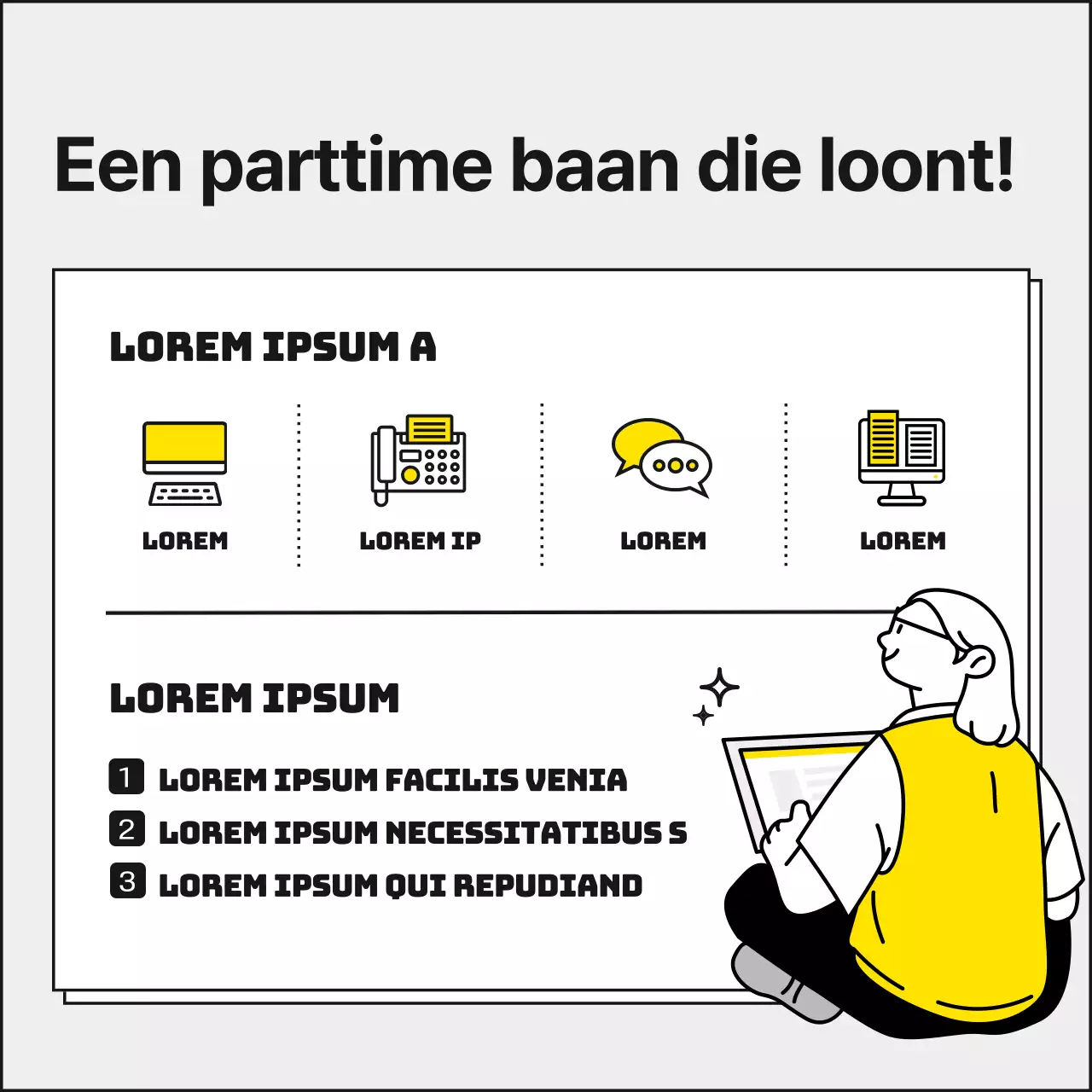 Gele en monotone, nette en schattige studenten op zoek naar parttime baantjes in overheidskantoren in de winter