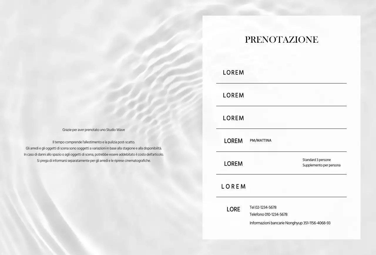 Wave Photography Studio semplice Cartella di prenotazione