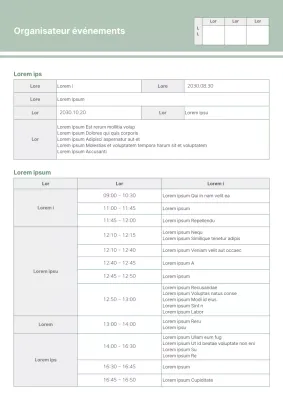 Un planificateur d'événements vert, propre et tabulaire