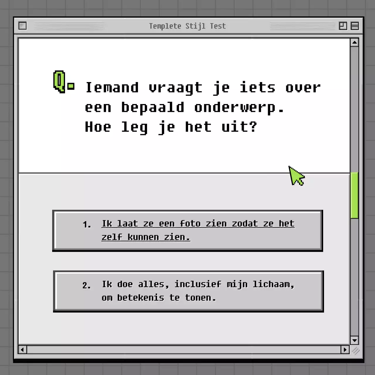 Retro browser concept psychologie test in grijs en groen
