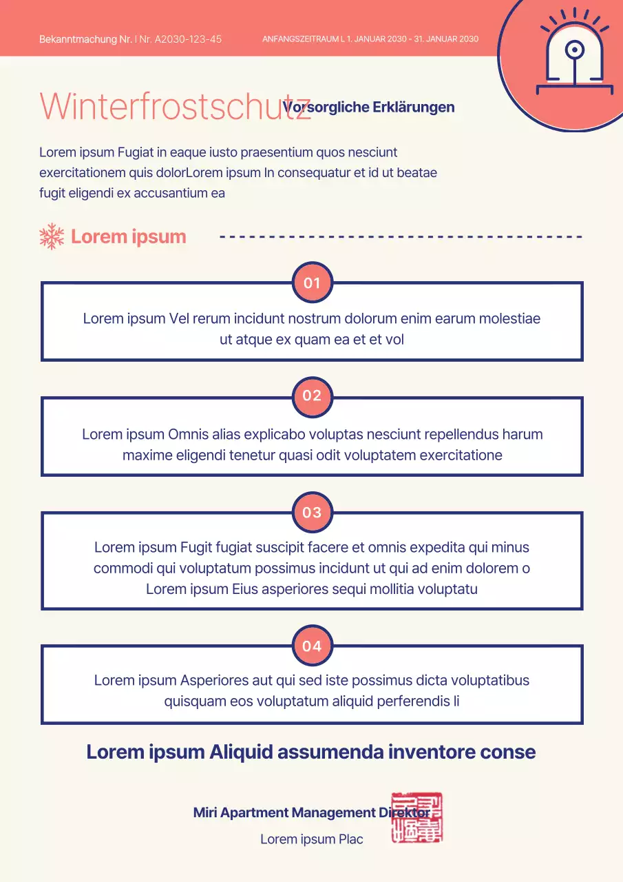 Ein einfacher, pastellfarbener Hinweis zur Verhinderung von Frost im Winter