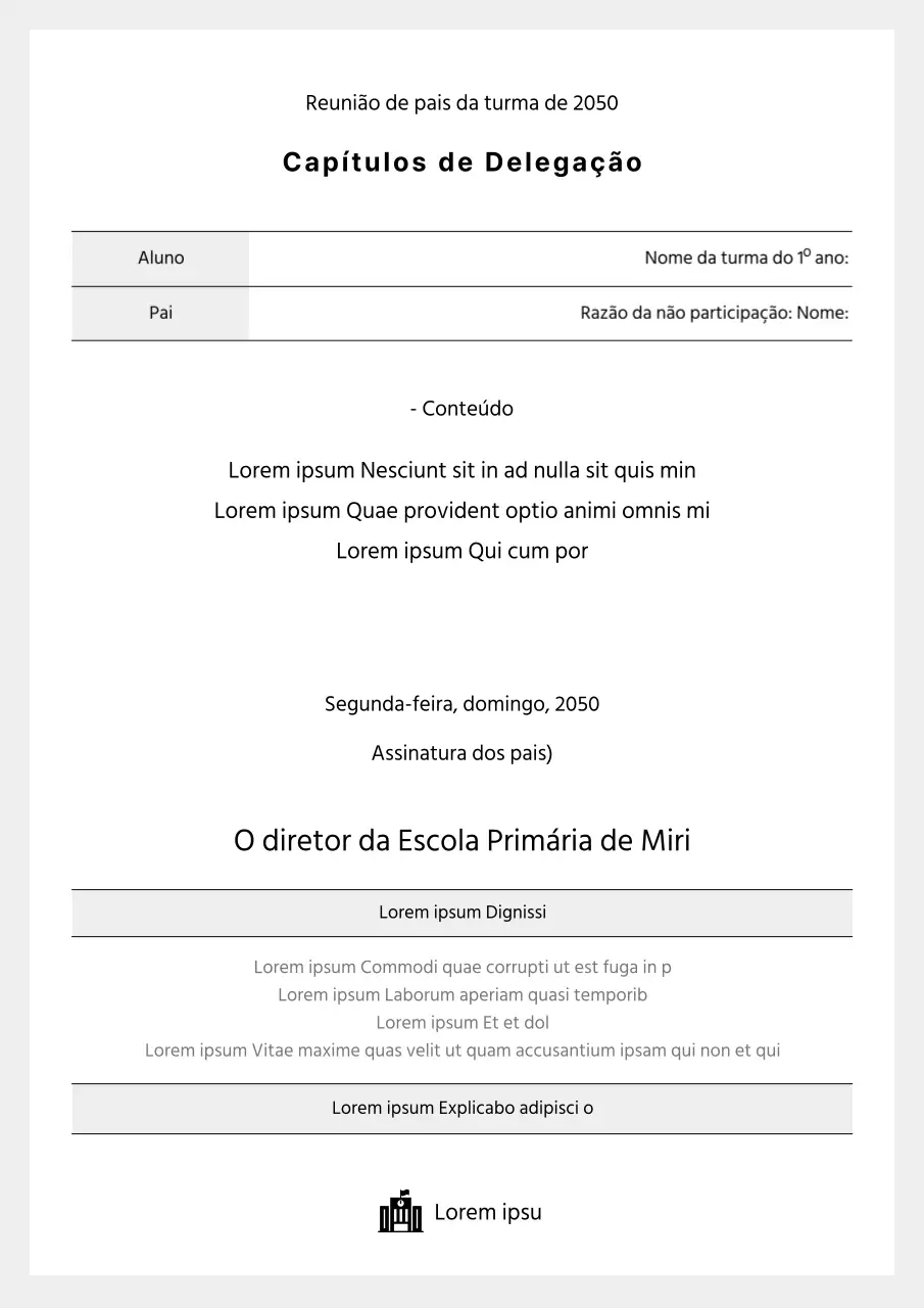 Documento de procuração do órgão de direção parental com fundo cinzento