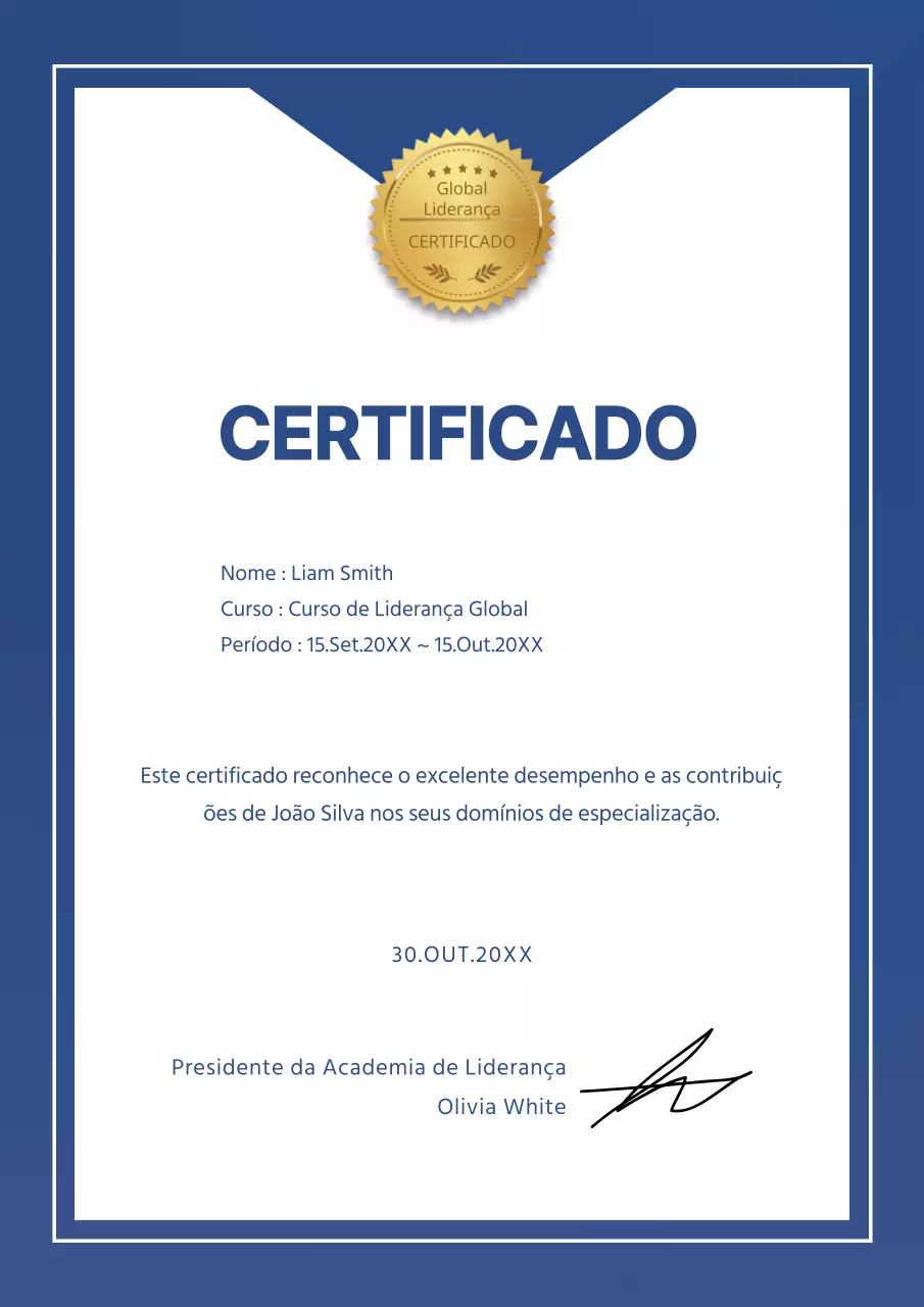 Um simples certificado de formação azul