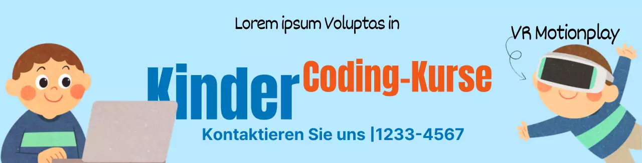 Hellblaue niedliche Charakter-Illustration zur Werbung für einen Codierungskurs