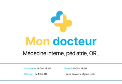 Une clinique de médecine interne bleue et jaune aux lignes épurées