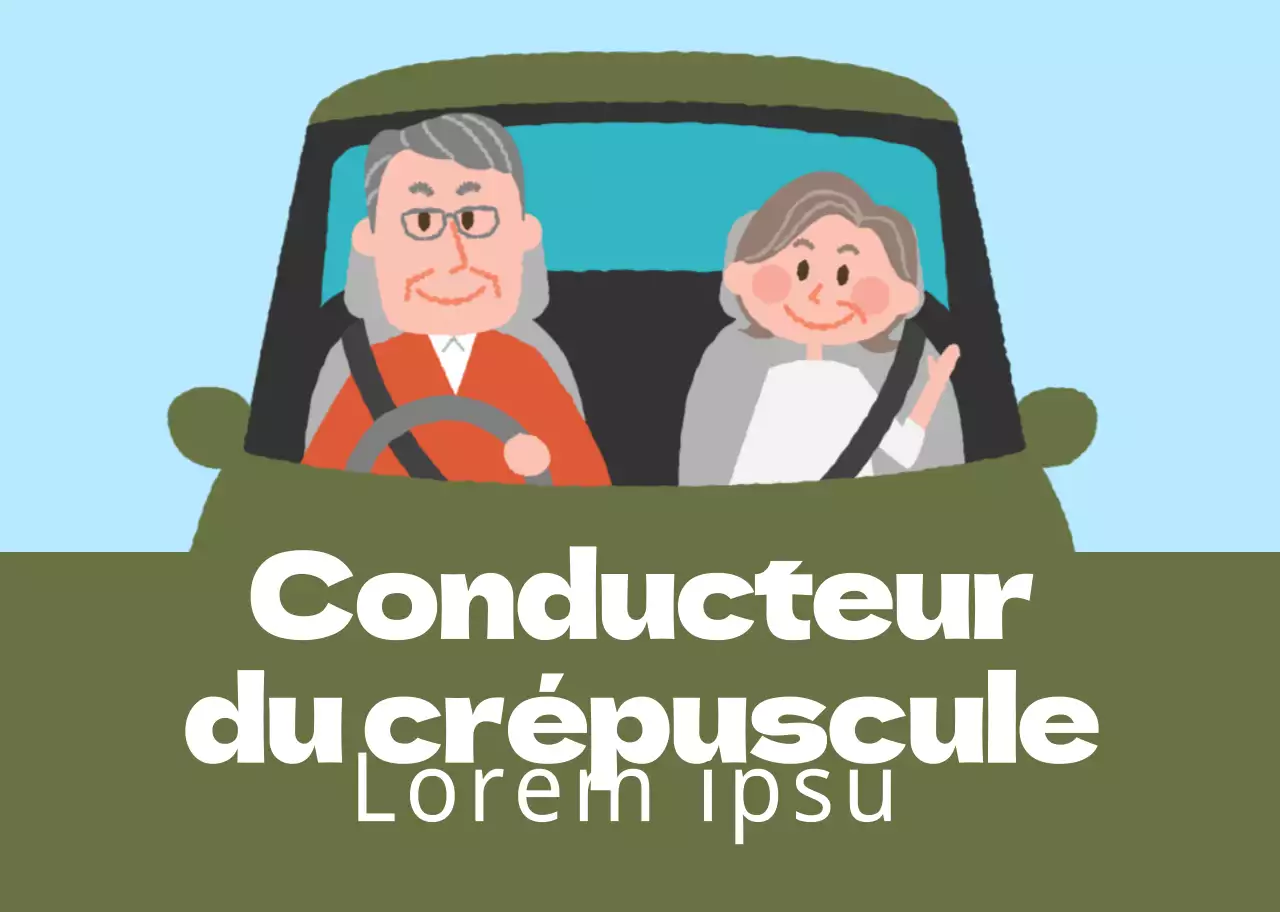 Illustration d'un couple de personnes âgées, bleu clair et vert, conduisant en toute sécurité