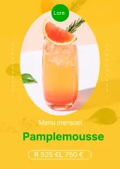 Promouvoir un nouveau menu de pamplemousse avec une palette de couleurs jaune et verte.