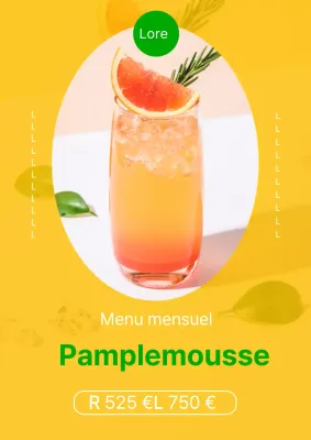 Promouvoir un nouveau menu de pamplemousse avec une palette de couleurs jaune et verte.