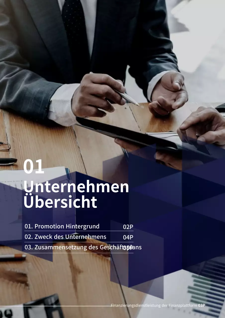 Marineblau Einfaches Unternehmen Unternehmensfinanzierung P2P-Businessplan