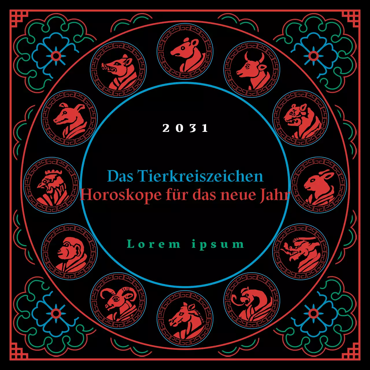 Ein schwarzes und fünfeckiges schamanisches Konzept des zodiakalen Neujahrshoroskops