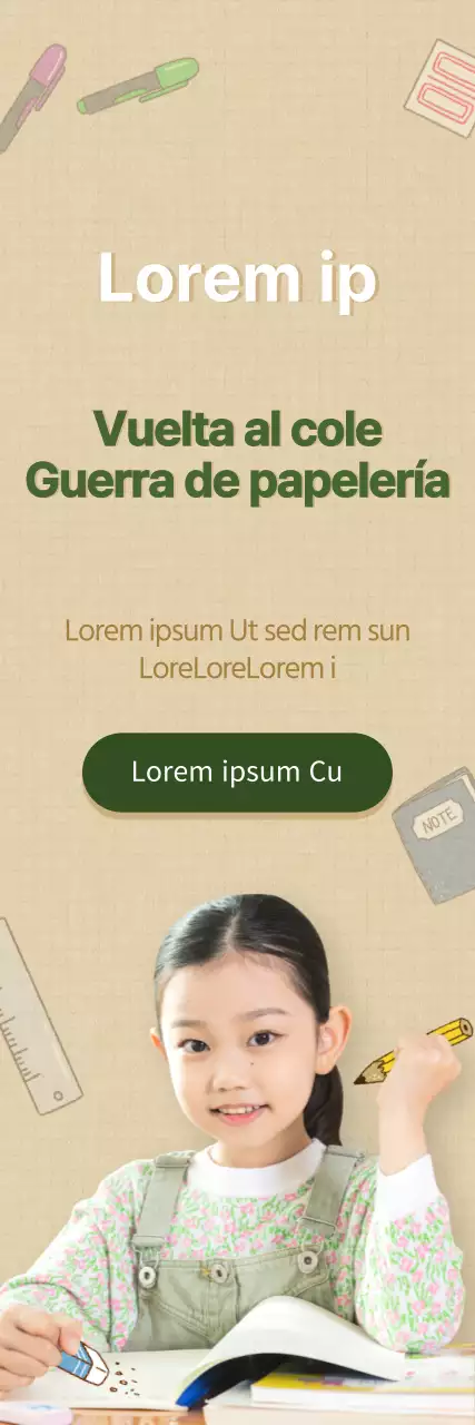 Oferta de papelería verde y marrón para la vuelta al cole