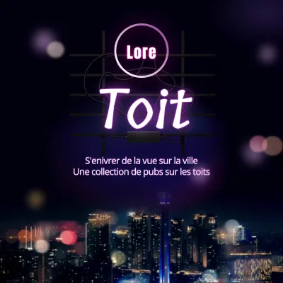 Une collection de pubs sur les toits avec des vues nocturnes sur les néons violets