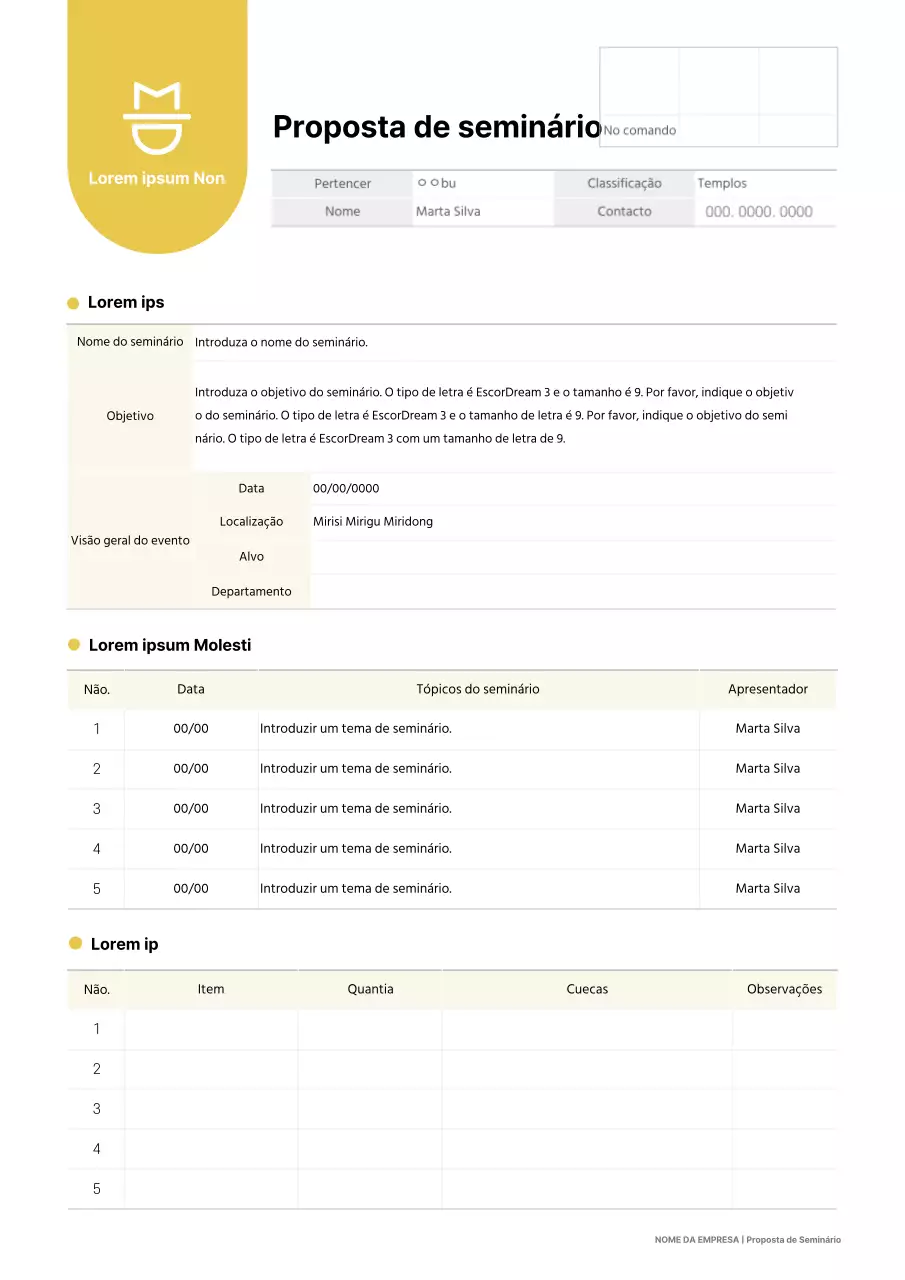 Amarelo Modelo simples de proposta de seminário