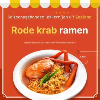 Oranje en gele witte nette rode krab ramen voedselgids