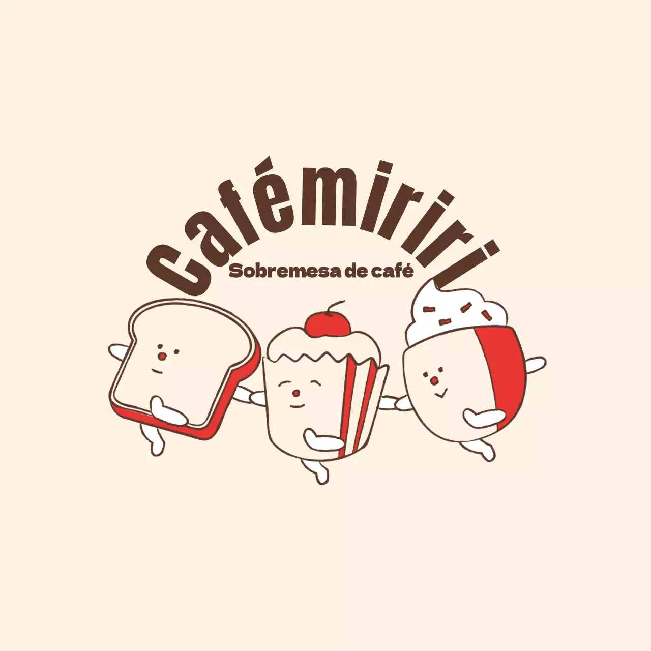 Mercadoria de café gira com personagens de comida de café em bege e vermelho