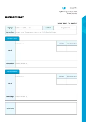 Documentopmaak notulen bedrijfsvergadering in lichtblauwe punten