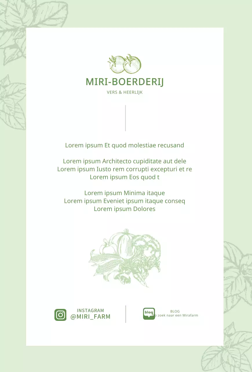 Ansichtkaart met illustraties van groenten in chartreuse