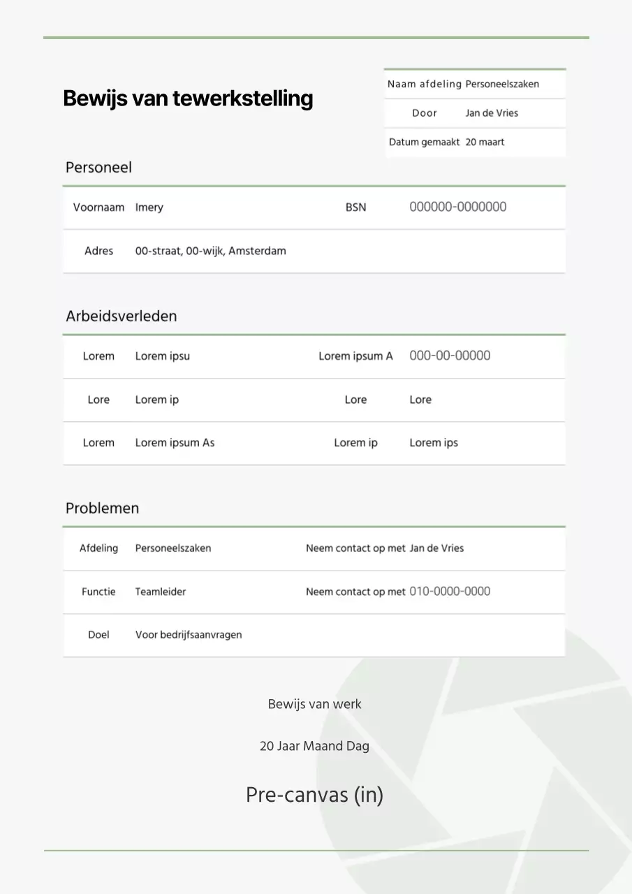 Een eenvoudig, chartreuse-kleurig bewijs van betekening