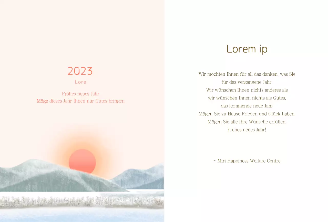 Neujahrsgrußkarte in Hellblau und Rosa