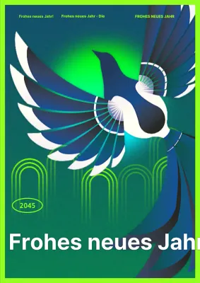 Neujahrsposter mit einem Farbverlauf aus Chartreuse und Hellblau