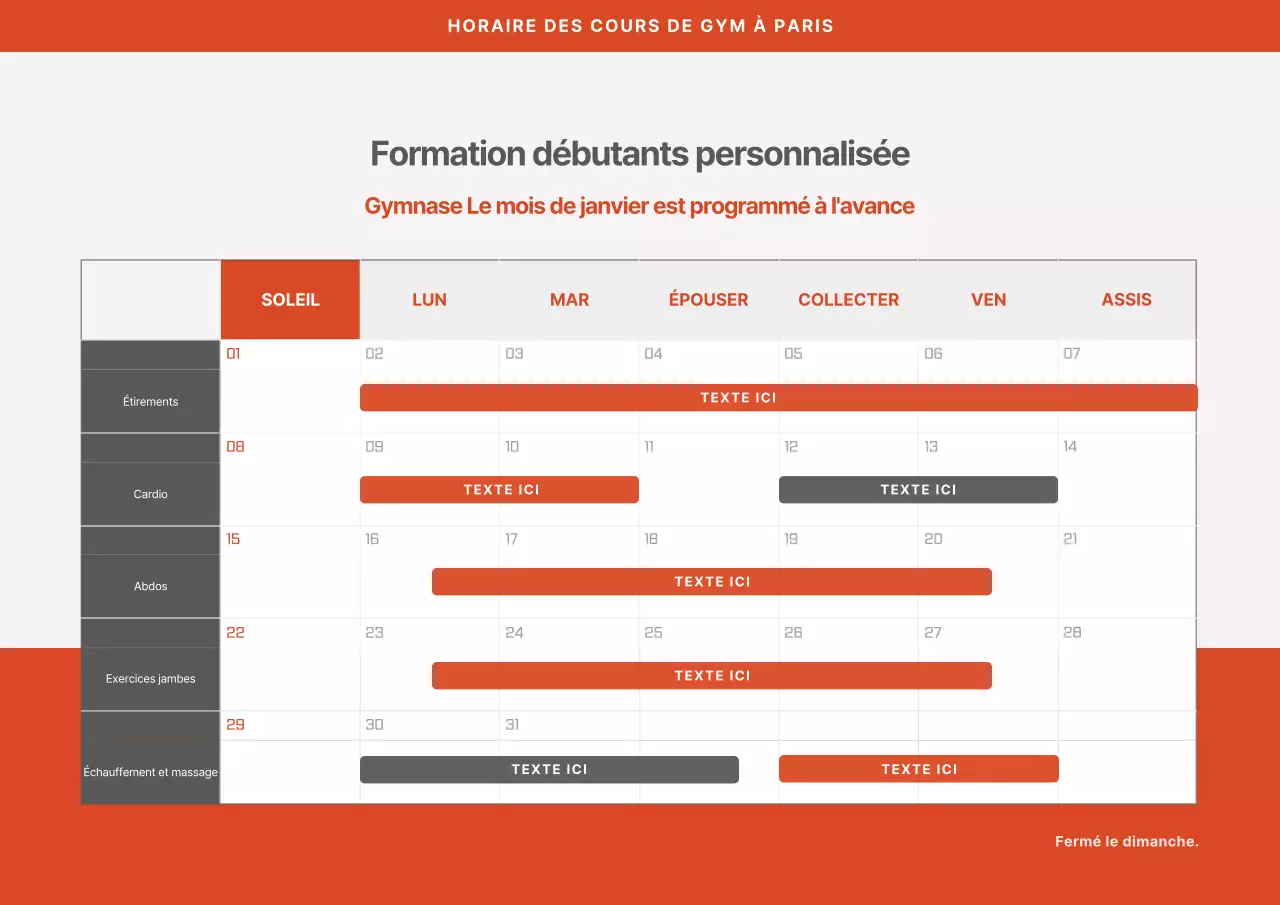 Tarifs et horaires des gymnases intérieurs orange et monotone