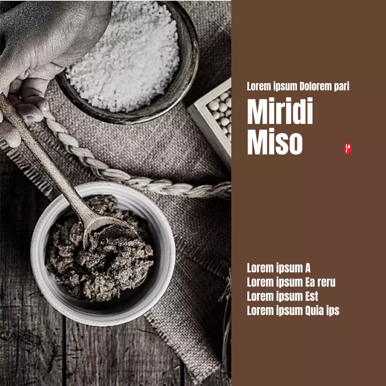 Postal quadrado com a marca miso castanho