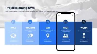 Projektplanung 5WS-Infografik in blau