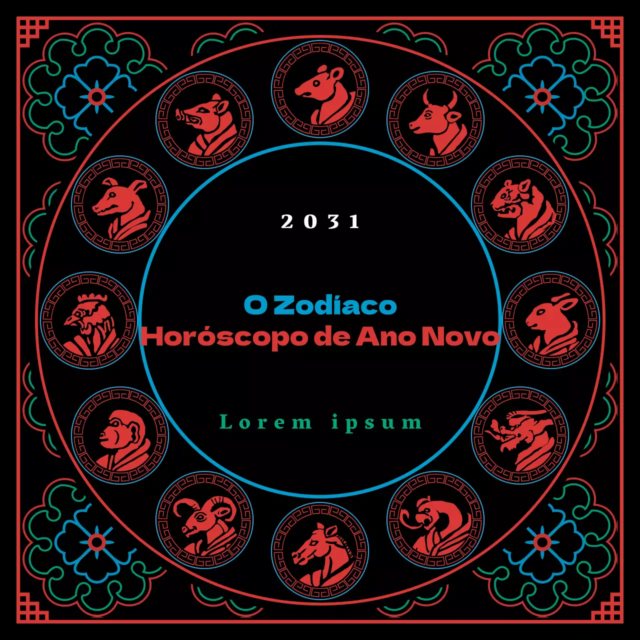Um conceito xamânico preto e pentagonal do horóscopo zodiacal do Ano Novo