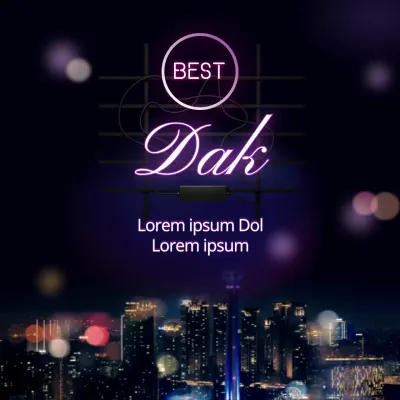 Een verzameling pubs op daken met paars neon nachtzicht