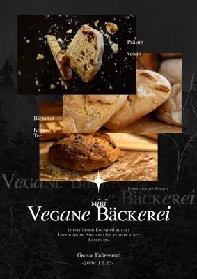 Ankündigung der Eröffnung einer veganen Bäckerei im Schwarzwald (Webposter vertikal)