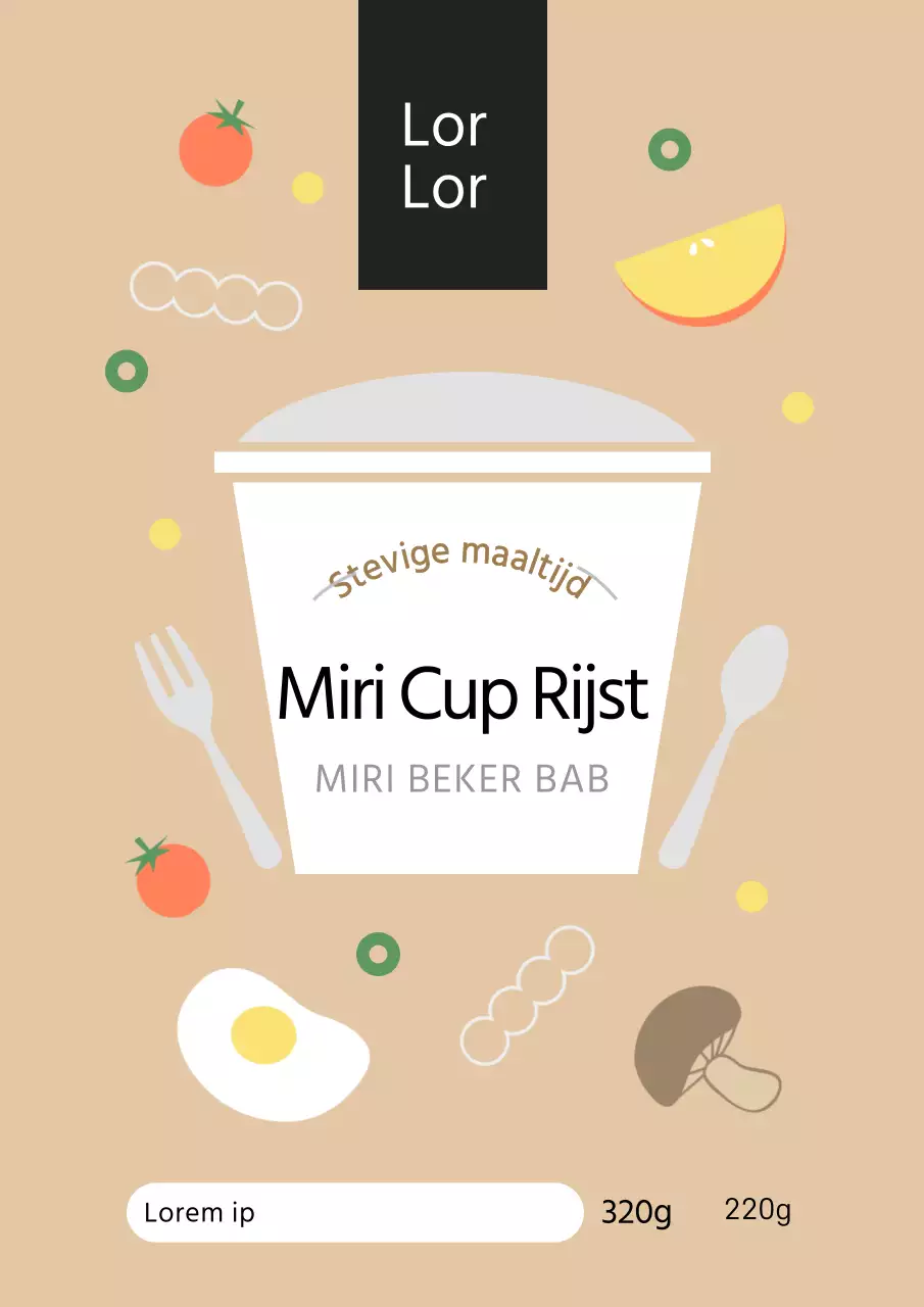 Schattig cupsalade product label ontwerp poster in beige