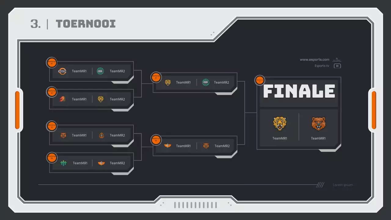 Rapport over spelstrategie met een mechanisch concept in neutrale kleuren en oranje.