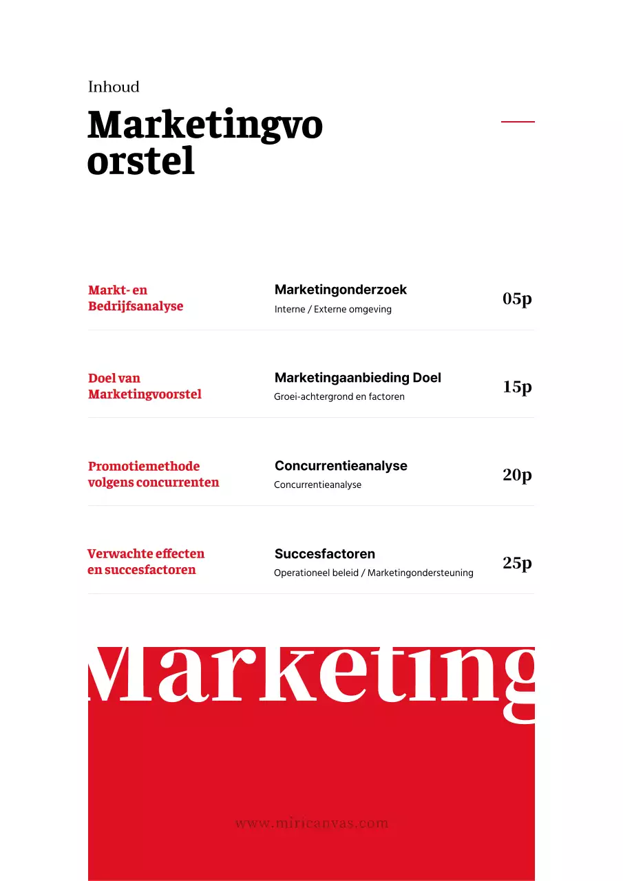 Een eenvoudig, rood, typografisch marketingvoorstel