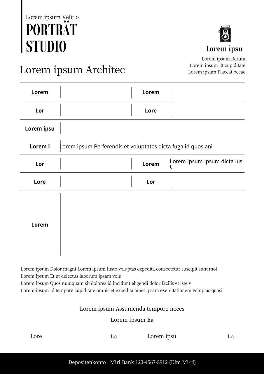 Einfacher Schwarz-Weiß-Studioaufnahmevertrag