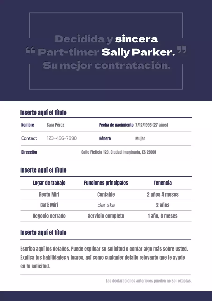 Concepto de trabajo a tiempo parcial en azul marino y blanco