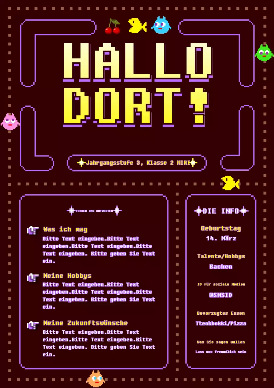 Ein niedliches klassisches Spielkonzept in Rot, Braun, Lila und Gelb.